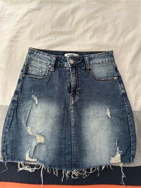 Vigoss Blue Distressed A-Line Denim Skirt